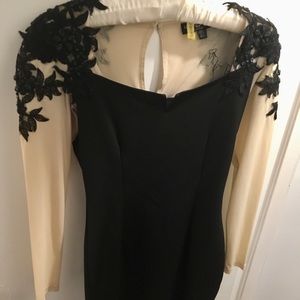 Modcloth Bodycon Black Dress with Beaded Lace Appliqués - Size 4